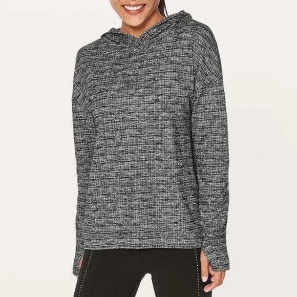 Lululemon Extra Mile Hoodie Sweatshirt Pullover Loose Fit Black White Size 12 - Picture 1 of 13